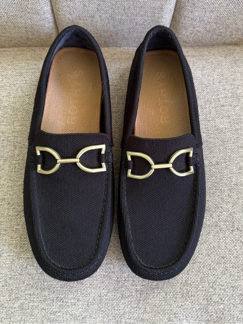 Rothy’s Double Bit Driver Loafer Black Knit Gold Hardware Women’s 9.5